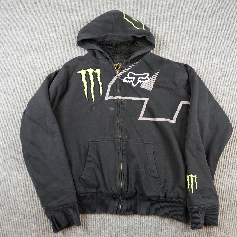 Fox Monster Energy Hoodie Mens XL Black Full Zip Sherpa Ricky Carmichael